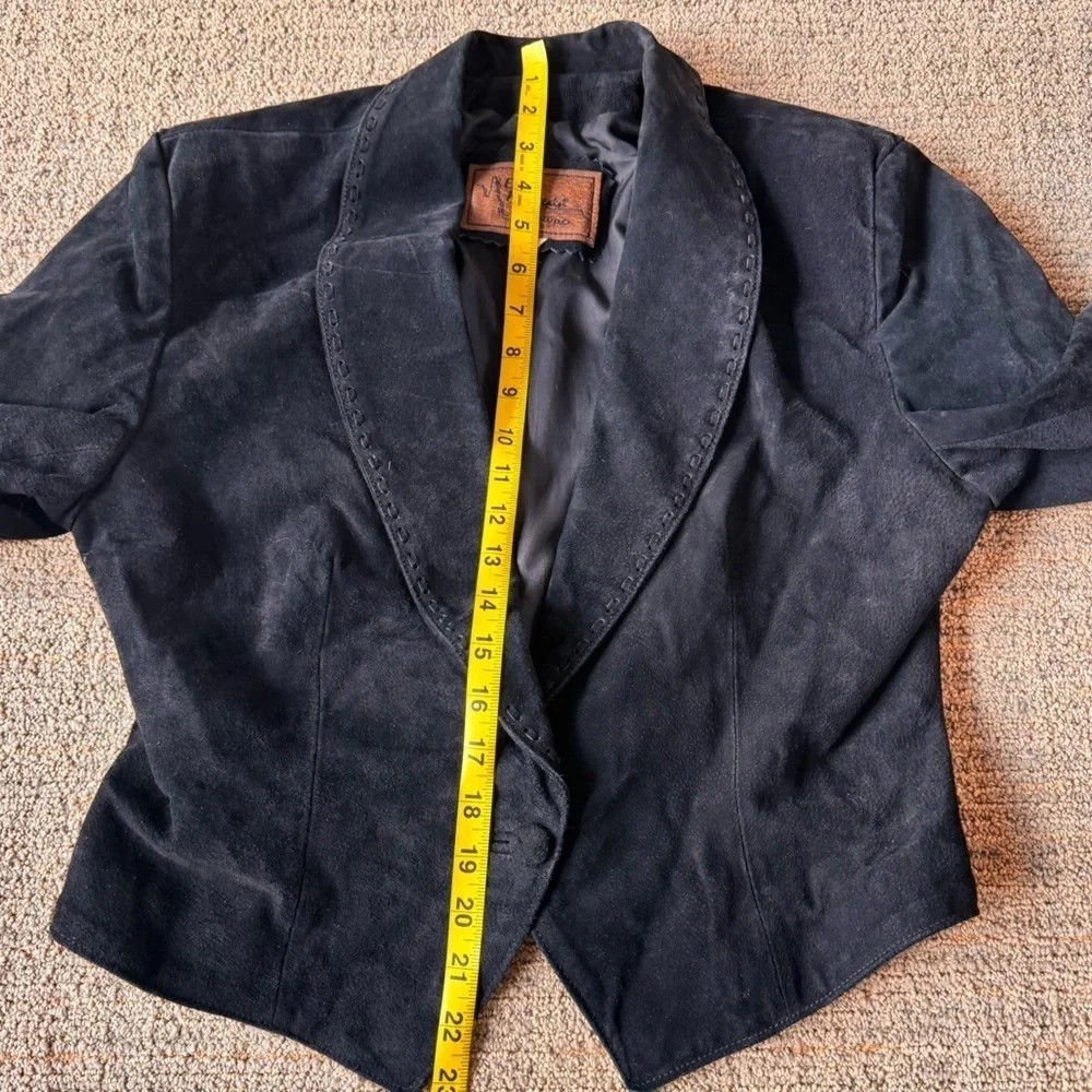 Genuine suede leather womens cropped jacket black unique western bohemian